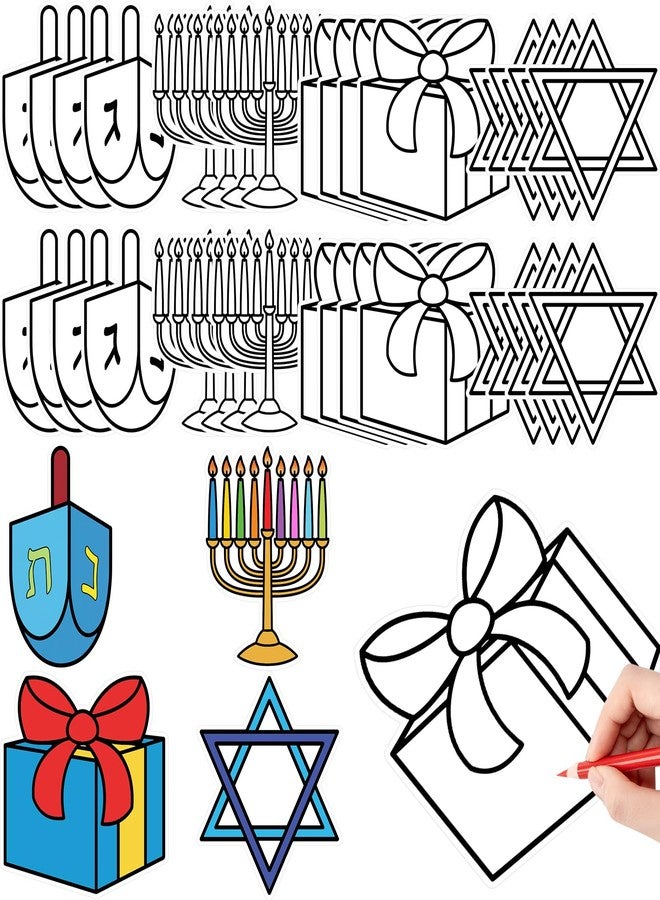 Moinchore 48 Pcs Hanukkah Crafts Color Your Own DIY Paper Star of David Menorah Dreidel Color Drawing DIY Craft Gifts for Men Women Holiday Hanukkah Birthday Painting Activities Party Favors Supplies - Image 1